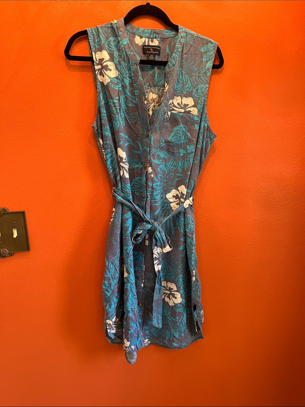 Sleeveless Teal Floral Button-Front Dress with Tie Waist